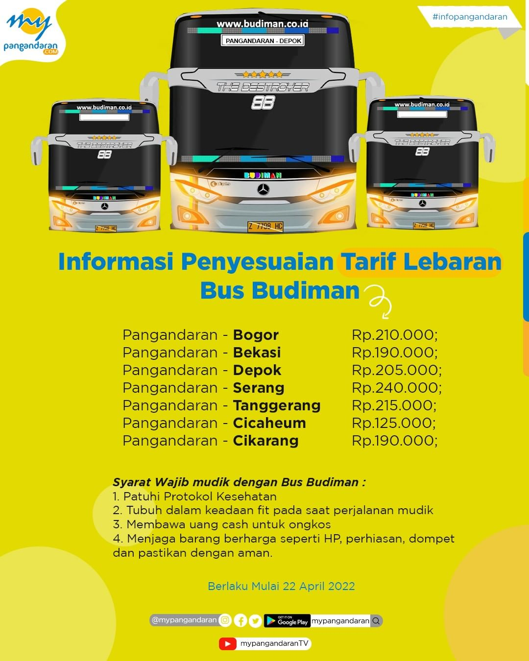 Haiii Para Pejuang Kampung Halaman, berikut informasi penyesuaian tarif lebaran Bus Budiman dari dan- Read More     ...