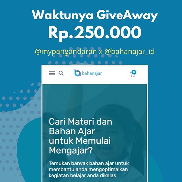 Hai, ada Giveaway lagi nih

Ada Saldo 250rb untuk 5 orang yang terpilih. Caranya bagaimana?

1. Follow akun @mypangandaran dan @bahanajar_id
2. Komen ...