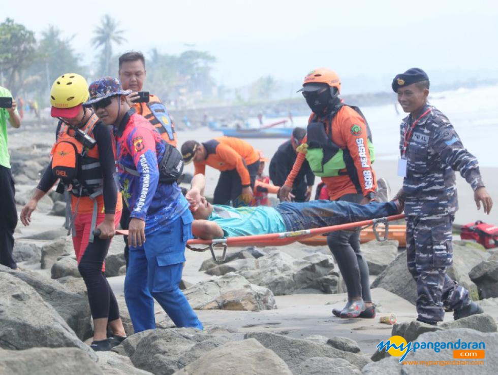 Potret Simulasi Pencarian dan Pertolongan oleh Basarnas Pangandaran 